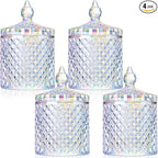 Aoriher 4 Pcs Crystal Glass Candy Jar Set with Lids Home Decorative Storage Jars for Apothecary, Bathroom, Kitchen, and Pantry, Ideal for Cotton Swabs and Jewelry(Medium,Rainbow)