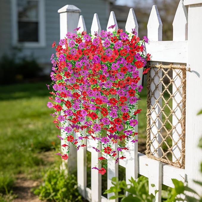 Fake Artificial Hanging Flowers for Outdoor Spring Decor 2PCS Faux Silk Flowers Plants for Outdoor Outside Planter UV Resistant Daisy for Porch Front Door Patio Balcony Yard Décor