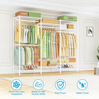 Ulif E13 Heavy Duty Clothes Rack（With 4 Hanger Rods & 8 Shelves） Freestanding Clothing Racks for Hanging Clothes，Adjustable Closet Organizer，Metal Garment Rack 63" W x16 D x77 H，Max Load 900LBS，White