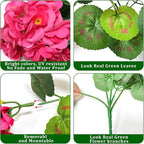 Artificial Geraniums Flowers for Outdoors Spring Decor, 8 Bundles UV Resistant Fake Geraniums Flowers Silk Faux Plants for Home Planter Gardens Table Patio Porch Indoor Summer Cemetery Decor(Pink)