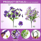INQCMY Artificial Fake Pansy Flowers for Outdoor, 12 Pcs Faux Silk Pansies Flower for Spring Summer Decoration, UV Resistant Fake Plants for Outside Planter Porch Yard Patio Home Decor(Double Purple)