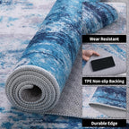 Ciicool Abstract Area Rug Indoor, 3x5 Washable Entryway Rug, Modern Soft Throw Rug with Non-Slip Backing Ideal for Bedroom Living Room Entrance Kitchen, Low-Pile Floor Carpet Doormat Grey Blue