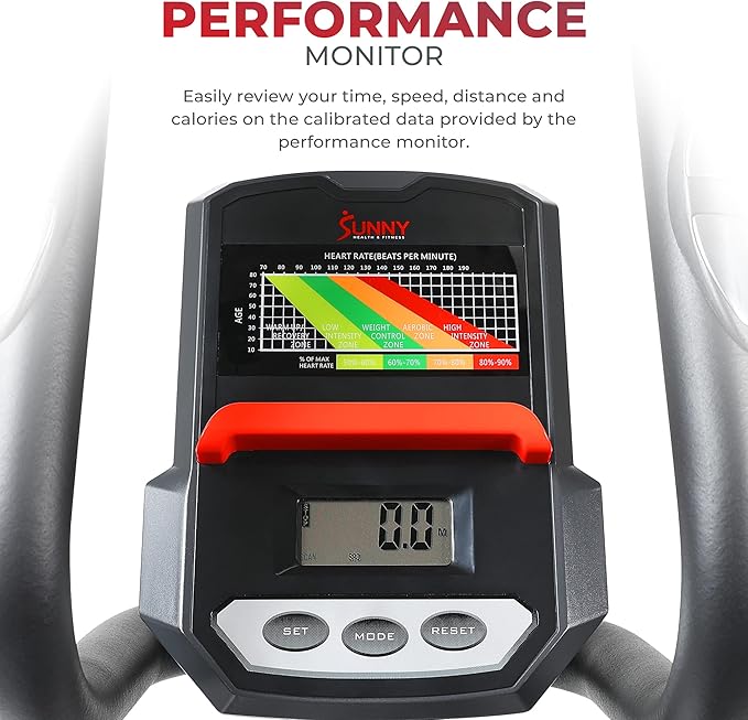 Sunny Health & Fitness Elliptical Exercise Machine, Silent Magnetic Fully Body Training with Pulse Rate Grips, LCD Performance Monitor Equipment for Home Gym, Adjustable Resistance SunnyFit App Access