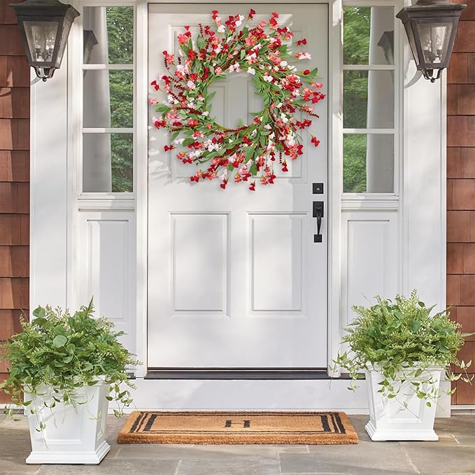 Artgar Front Door Wreath 24 Inch Spring/Summer Wreaths for Front Door, Front Door Wreaths for All Seasons for Indoor Outdoor Home Office Wall Window Wedding Farmhouse Decor (Red Pink)