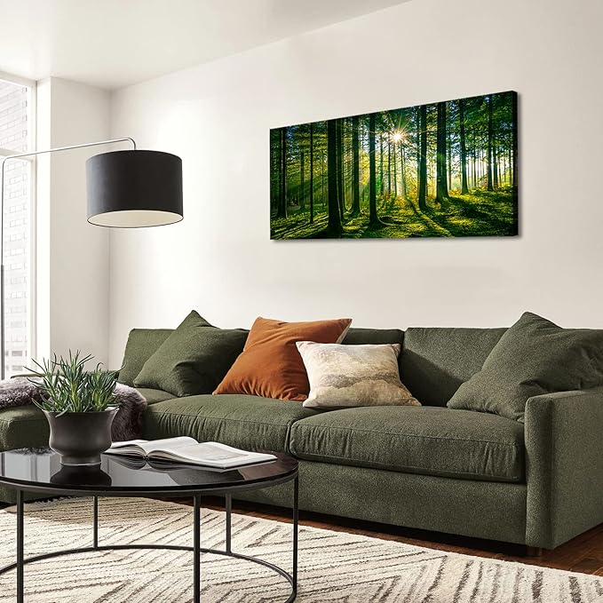 AIYISU Green Forest Canvas Wall Art Sunshine Forest Pictures Wall Decor Nature Sunlight Scenic Painting Poster Spring Forest Trees Prints Artwork for Living Room Bedroom Office Home Decorations 20x40