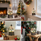 Snow Globe Christmas Decorations for Home Auto Snowfall Glitter Music Collection Santa Reindeer Train Snowy Village Scene with 6H Timer USB/Battery Powered 105mm Globe