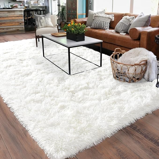 Rugs for Living Room 8x10, Soft Shaggy Modern Shag Area Rug for Bedroom, Upgrade Non-Slip Plush Fluffy Carpet for Kids Boys Girls Room Home Decor Aesthetic, Cream White