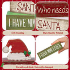 Lineshading 4 Pcs Christmas Table Decorations Wooden Red Santa Hat Christmas Tiered Tray Decor Rustic Wood Santa Hat Block Sign Xmas Centerpiece Mimi and Papa's Gift Decor for Home Shelf Kitchen