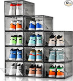 Clemate Upgraded X-Large Shoe Storage Box,12 Pack,Shoe Box Clear Plastic Stackable,Drop Front Shoe Box with Clear Door,Shoe Organizer Containers For Sneaker Display,Fit up to US Size13, Ashy