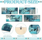 Maitys 4 Pcs Bathroom Wall Decor 10 x 4 Inch Bathroom Wall Art Contemporary Wood Restroom Pictures for Soak Unwind Relax Hanging Sign Spa Rustic Vintage Farmhouse Pediments(Turquoise and Grey)
