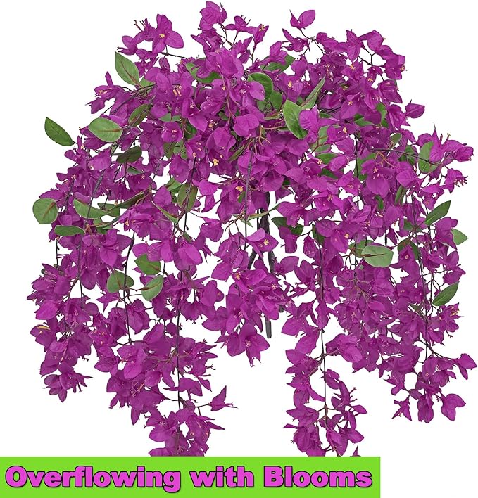 33.5" Bougainvillea Artificial Flowers Fake Purple Flowers, UV Resistant Long Sprays Artificial Bougainvillea Flowers for Indoor & Outdoor Decor, 3PCS Faux Hanging Flower for Home Room Wedding Porch
