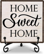 Home Sweet Home Decor, Kitchen Decor and Accessories, Farmhouse Wooden Plaque with Iron Stand for Living Room Desk Shelf Decor-A19