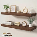Floating Shelves for Wall 36 in x 9.3 in Deep, Wall Mounted Rustic Wood Shelf with Invisible Brackets for Storage & Display, Living Room Bedroom Bathroom, Walnut, 2 Pack