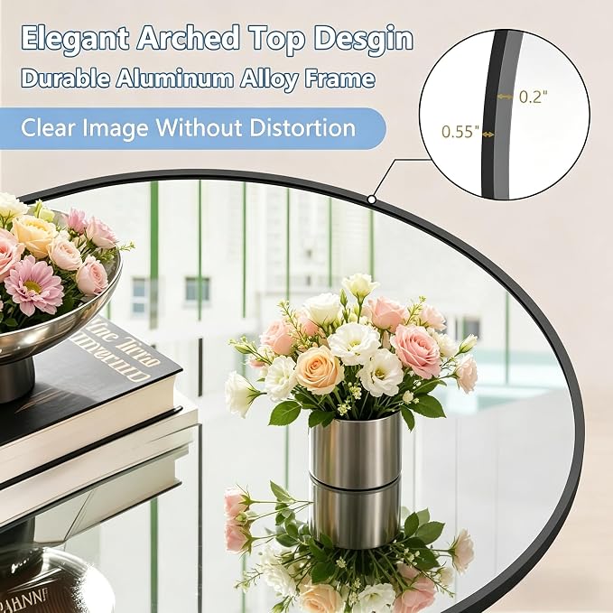 Dewfig Arched Full Length Mirror, 86"x46" Large Floor Mirror with Stand, Oversized Full Body Mirrors for Standing/Leaning/Hanging, Wall Mounted Mirrors for Bedroom, Living Room,Dressing Room, Black