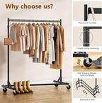 Hoctieon Z Rack, Rolling Clothes Racks with Z-Base, Heavy Duty Garment Rack, Clothing Racks for Hanging Clothes, Sturdy Metal Hanging Holder, Clothes Organizer Rack, Black
