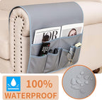 HAOMAIJIA Anti Slip Sofa Armrest Organizer Arm Chair Bedside Caddy Storage Organizer For Recliner Couch With 6 Pockets For Cell Phone Tv Remote Control (Light Gray, 31.89 inches × 18.5 inches)