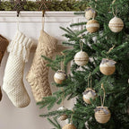 Bunny Chorus Christmas Decorations Indoor: 12pcs Handmade Jute Rope Decorative Bows Christmas Tree Ornaments, Rustic Hanging Xmas Ball Ornaments for Tree Garland Fireplace Home School Office Decor