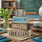 Lineshading 4 Pcs Travel Themed Party Decorations Travel Table Decor Vintage Suitcase Wooden Stacked Sign Bon Voyage Party Decor Adventure Awaits Table Centerpieces for Baby Shower Retirement Birthday