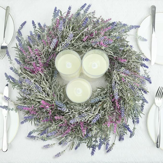 Lavender Wreaths for Front Door Summer Spring Easter Wreaths for Front Door Artificial Farmhouse for Wall Window Party Wedding Porch Room Home Decor(22 Inch)