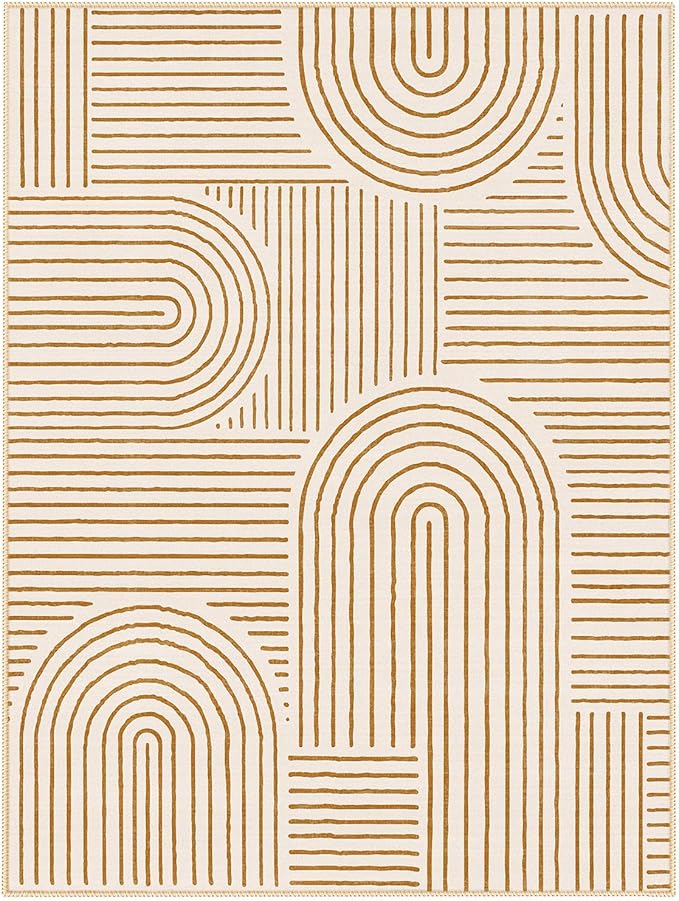 Lahome Abstract Area Rugs 9x12 Living Room, Soft Washable 9x12 Area Rug for Bedroom, Ultra-Thin Non-Slip Modern Non-Shedding Accent Carpet for Dining Room Office, Orange