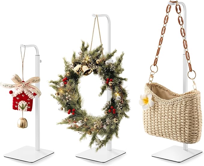 pickpiff Adjustable Purse Display Stand - White Tabletop Display Holder for Handbags, Wreaths and Banners, for Home Closets, Retail Displays and Vendor Booths (1-Pack) | Non-Slip Base