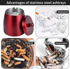 HARTAR Smokeless Ashtrays for Cigarettes Indoor, Ash Tray Sets Outdoor Windproof Cute Home Large Funny Metal Outside Ashtray with Lid for Cigarettes Butt Can for Outside Patio, Red, Small