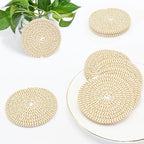ABenkle 8 Pcs Drink Coasters with Holder, Cotton Woven Absorbent Coasters for Drinks, Minimalist Home Decor Coaster Set for Wooden Tabletop Protection Table, 4.3 inches