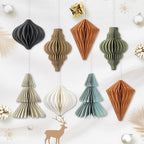 EASY JOY Christmas Party Decorations - 8 PCS Hanging Honeycomb Paper Ornaments Vintage Christmas Tree Decorations Paper Honeycomb Decor for Xmas, New Years Party, Ceilings, Home Decor