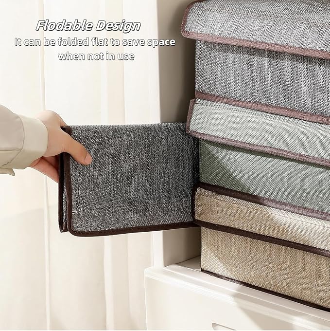 Underwear Sock Tie Storage Organizer with Lid, Foldable Closet Drawer Organizer 1+16 Cells, Drawer Fabric Foldable Cabinet Closet Storage Boxe (Grey)