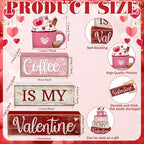 Lineshading 4 Pcs Valentine's Day Table Decor Wooden Cocoa Decoration Centerpiece Pink Heart Tiered Tray Decor Love Block Signs Gift Farmhouse Decoration for Valentine's Day Home Kitchen