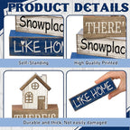 Lineshading 4 Pcs Christmas Table Decoration Wooden House Decor Christmas Tiered Tray Decor Rustic Decorative Home Block Signs Gifts Winter Centerpieces Farmhouse Sweet Home Decoration for Shelf