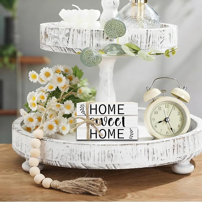 Mini Decorative Books for Home Decor, Small Rustic Wood Book Stack for Table Decor, Home Sweet Home Books for Living Room Bookshelf, Farmhouse Stacked Book Decorations (L32)