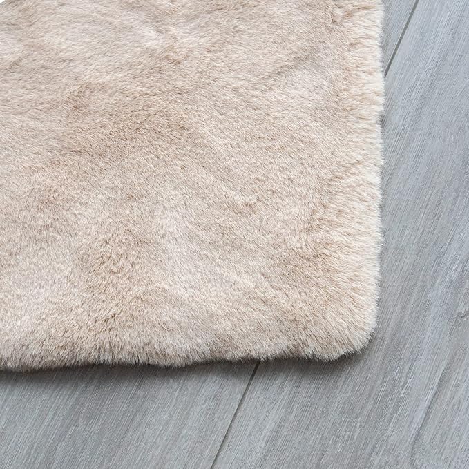 Light Brown Beige Fluffy Faux Rabbit Shag Fur Rugs for Bedroom Small Fuzzy Washable Runners Rugs for Living Room 2x6 Rug Runner Nursery