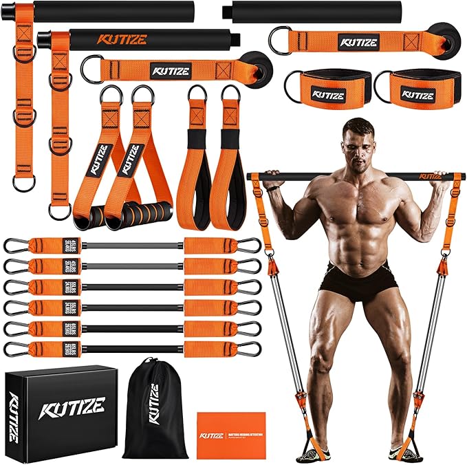Pilates Bar Kit with Resistance Bands, Heavy Duty Pilates Equipment for Men, Training Bands with Handles for Legs, Hip, Back, Arm, Abs, Chest, Shoulders, Portable Home Gym Workout Equipment