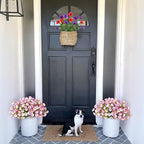 Artificial Flowers for Outdoor Spring Summer Decoration, 10 Bundles Fake Plastic Flower Plant, Faux Colorful Silk Morning Glory Eucalyptus for Outside Garden Porch Front Door Decor, Pink