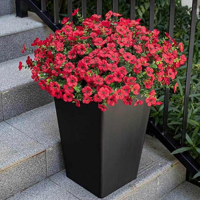 Lnoicy 20 Bundles Artificial Flowers for Outdoor Fake Plants for Spring Decoration,Faux Eucalyptus Flowers for Planter UV Resistant Lifelike for Home Porch Garden（Red）