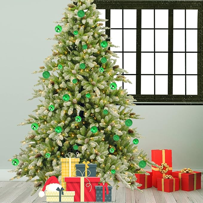 Emopeak 24Pcs Christmas Balls Ornaments for Xmas Christmas Tree - 4 Style Shatterproof Christmas Tree Decorations Hanging Ball for Holiday Wedding Party Decoration (Grass Green, 2.4"/6.2CM)
