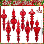 Mifoci 8 Pcs 6 Inch Mercury Glass Finial Christmas Ornaments Hanging Christmas Finials Glass Ornaments Assorted Mercury Decor for Vintage Holiday Xmas Tree Decoration(Red)