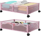Under the Bed Storage Containers with Wheels, Under Bed Storage, Under Bed Shoe Storage Organizer Drawer, Tool-free Assembly Metal Underbed Storage Containers -Pink