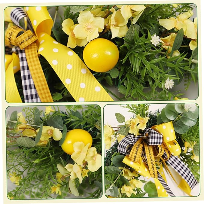 Flower Swag, 24 inch Floral Swag with Lemon, Decorative Wedding Welcome Sign with Large Bow for Wedding Arch Front Door Wall Home Decor, Floral, Flower