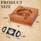 Premium Wooden Cigar Ashtray with Cigar Cutter, Large Cigarette Ash Tray Set with 4 Slot Holder, Accessories Outdoor Indoor Home Bar Use, Ideal Gift Christmas Father's day for Men