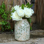 Beige and Green Vintage Rustic Ceramic Vase,Handcrafted Farmhouse Decorative Vase, Easy to Clean Perfect for Flowers Wedding Centerpiece or Shelf Decor 8Inch