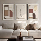 Large 3D Textured Framed Neutral Abstract Wall Art, Beige Brown Geometric Paintings Artwork for Walls, 3 Piece Modern Minimalist Earth Tone Pictures for Living Room Dining Bedroom Wall Decor 20x30 In