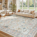 Lessymo Area Rugs 8x10 for Living Room, Soft Non-Slip Washable Rug for Bedroom Dining Home Office Nursery Room, Vintage Floral Large Carpet, Boho Colorful Pastel Farmhouse Decor, Multi/Ivory