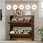 Shoe Cabinet with 2 Flip Drawers, Slim Narrow Shoe Storage Cabinet, Freestanding Shoe Organizer with Adjustable & Removable Shelves, Top Display Shelf for Entryway, Hallway, Foyer, Closet