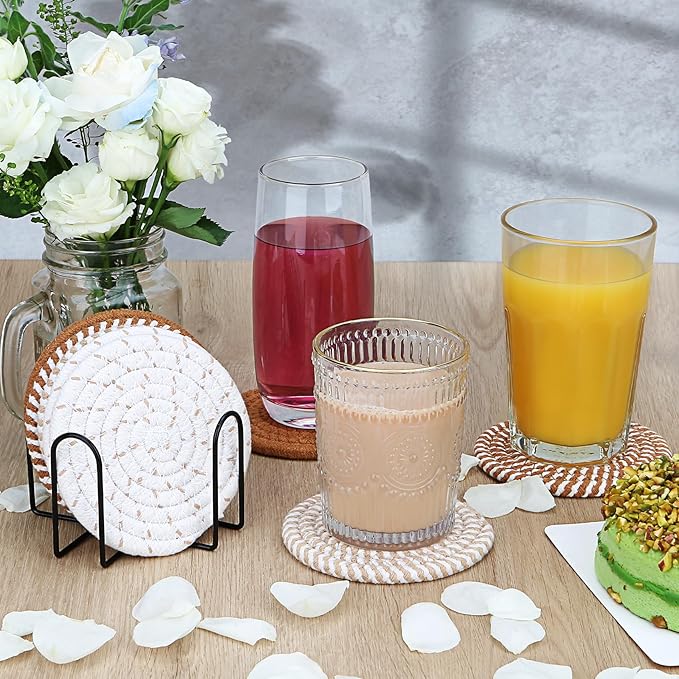 Coasters for Drinks, Coasters Set of 4 - Color, 8 Pack Coaster Set, Boho Coaster with Holder, Coffee Table Decor, Living Room Decor, Kitchen Table Decor