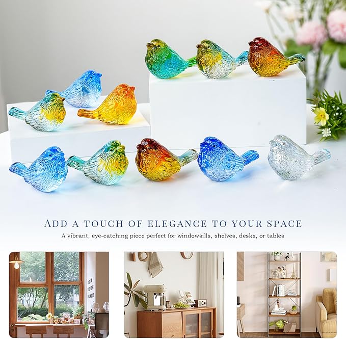 HDCRYSTALGIFTS 4PCS Colorful Crystal Birds Figurines - 3'' Art Glass Birds Animal Collectible Figurines Gifts for Women Bird Lovers Home Tabletop Office Decor