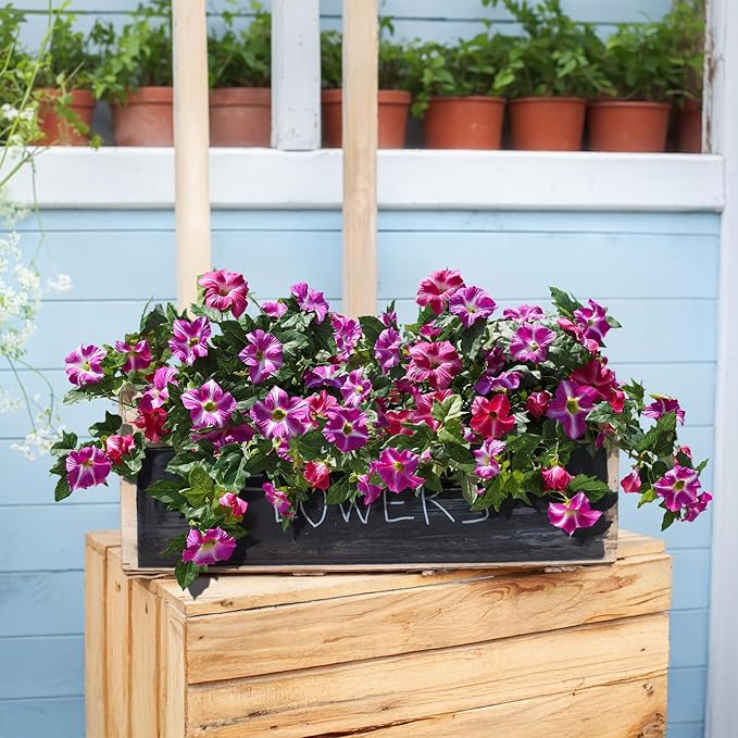 HyeFlora Artificial Flowers for Outdoors 2PCS Spring Faux Morning Glory Look Real Silk Flowers for Outside Planter UV Resistant Fake Flowers for Home Garden Balcony Yard Porch Deco