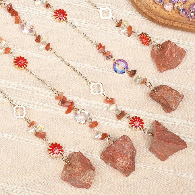 Red Gemstone Dream Catcher 7 Chakras Tree of Life Moon Dream Catchers with Healing Crystal Stones Handmade Suncatcher Dreamcatcher Wall Decor for Adults Living Room,Bedroom,Garden,Bless Gift