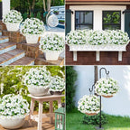 MARTINE MALL 12 Bundles Look Real Artificial Flowers for Outdoors, Realistic Fake Outdoor Flowers, UV Resistant Silk Petunia Flowers for Outside Faux Flowers Plants for Outdoor Porch, White